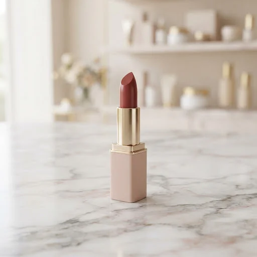 Rosewood lipstick in a soft neutral setting